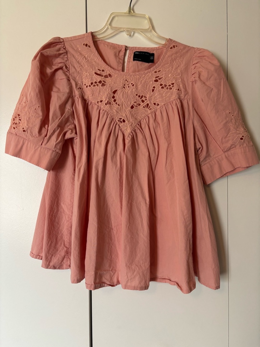 ASOS Eyelet Yoke Puff Sleeve Top - Dusty Rose